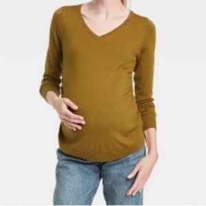 Isabel Maternity Women's Size Large Olive Green V-Neck Pullover Sweater
